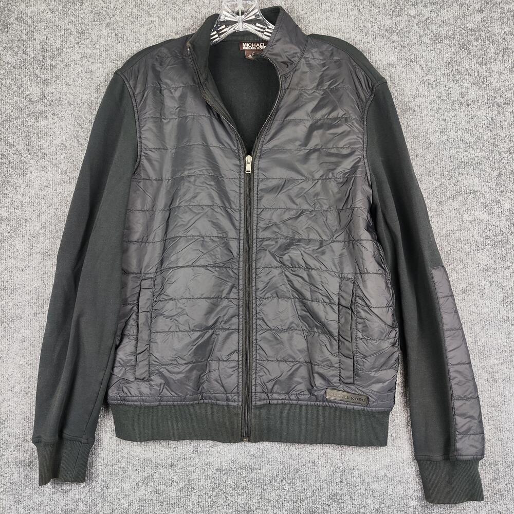 Michael Kors Jacket Womens Small Gray Quilted Mixed Media Bomber Zip Lightweight